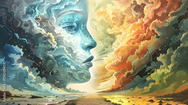 Fototapeta Ethereal Cosmic Storm Cloudscape Bursting with Vibrant Energy and Wonder
