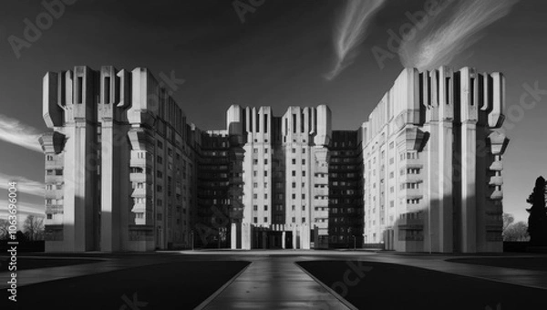 Obraz Distinctive Brutalist Architecture with Symmetrical Concrete Building Design