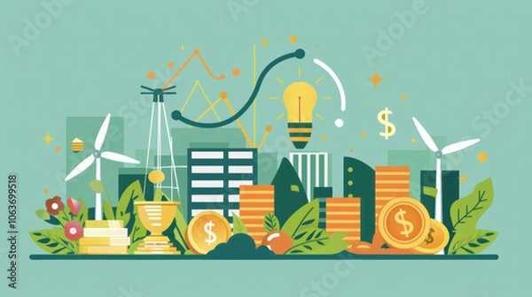 Fototapeta A visual representation of impact investors funding projects in education, healthcare, and clean energy, balancing profits with social responsibility.