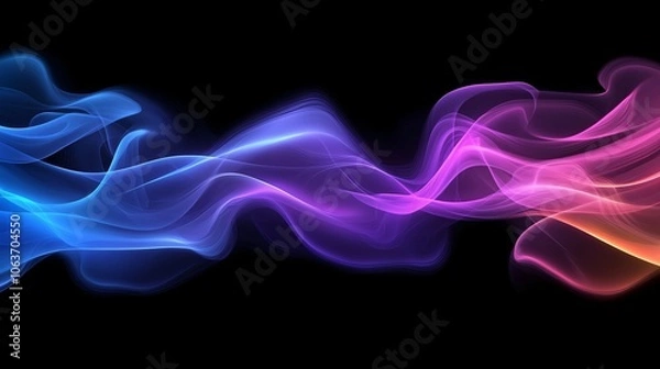 Fototapeta A vibrant wave of blue and pink smoke flows smoothly against a dark background, creating a mesmerizing visual effect with ethereal elegance.