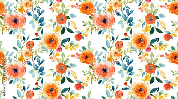 Fototapeta Seamless floral pattern featuring the letter Q adorned with vibrant watercolor flowers and leaves ideal for wedding invitations greeting cards and branding elements