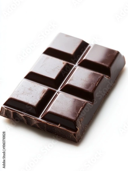 Fototapeta A classic dark chocolate bar piece,isolated against white background. Perfect for themes on chocolate, gourmet food, and indulgence.