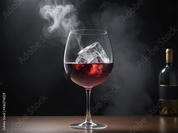 Fototapeta red wine in a glass with ice and smoke