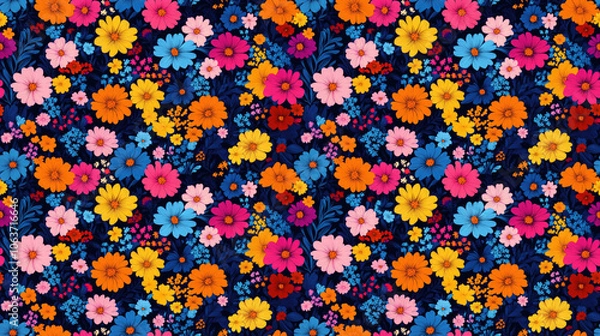 Fototapeta Seamless pattern of hand drawn abstract flowers in vibrant colors ideal for fabric design and wallpaper floral art pattern design