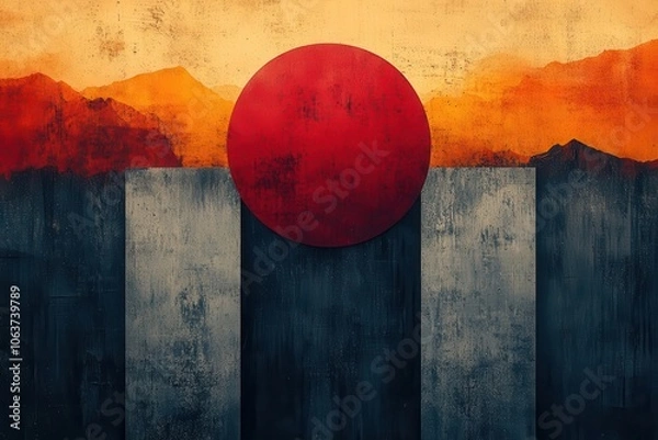Fototapeta redorange geometric background featuring grainy textures and abstract shapes creating a minimalistic yet striking design perfect for modern graphic resources or promotional materials