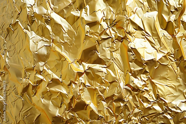 Fototapeta Foil gold background with crinkled reflective surface and shimmering hue