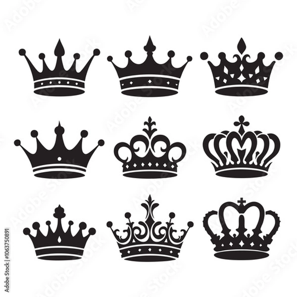 Obraz Silhouette set of crown on white background