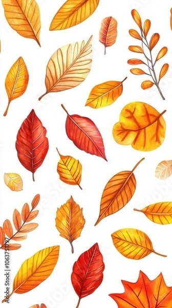Fototapeta Autumn leaves pattern in warm colors