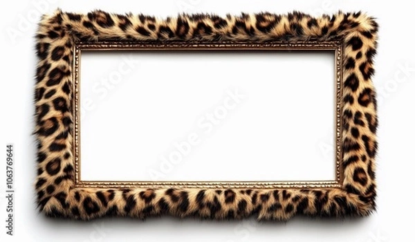 Fototapeta Leopard fur photo frame 3:2, isolated on white