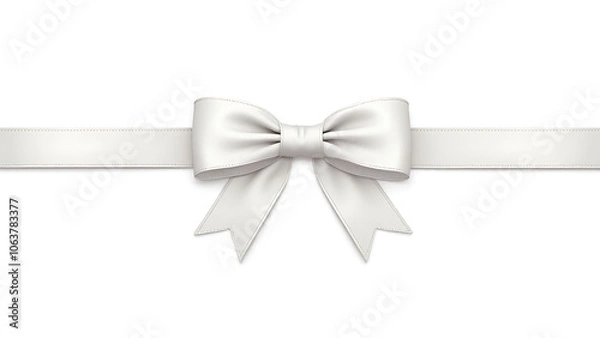Fototapeta White satin ribbon with stitched loop and bow created as a simple line drawing vector graphic illustration