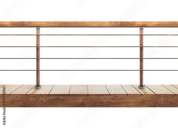 Obraz Modern Wooden Deck with Metal Railing Design on transparent background
