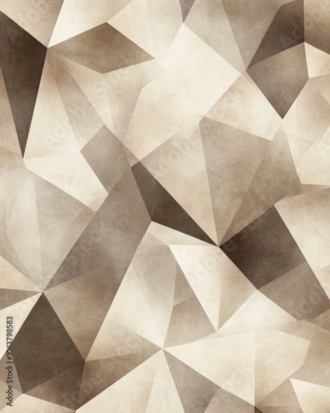 Fototapeta A sophisticated low-poly seamless pattern with soft, earthy tones like beige, gray, and brown, creating a subtle, modern texture for home decor, wallpapers, or stationery