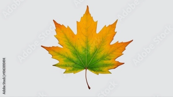 Fototapeta A single maple leaf in autumn colors, isolated on a white background.