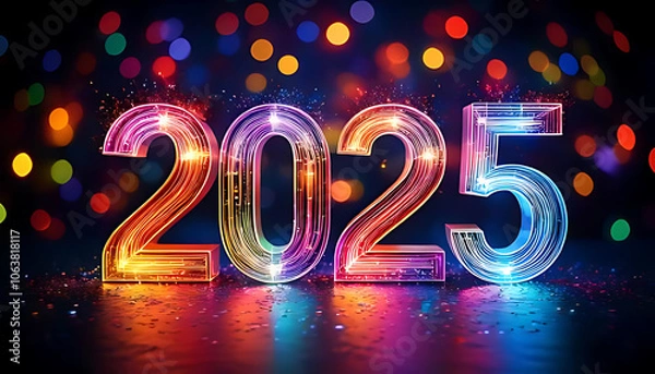 Fototapeta vibrant neon lights create festive atmosphere bright colors sparkling effects surrounding year unique bokeh design