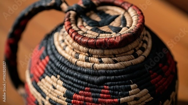 Fototapeta A close-up of a traditional woven basket, showing intricate weaving and natural texture.