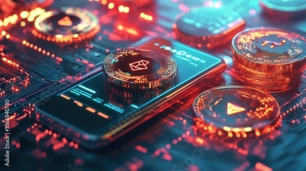 Fototapeta Cryptocurrency on Smartphone