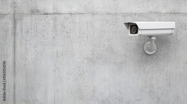 Fototapeta Surveillance camera mounted on a concrete wall, capturing secure and monitored spaces.