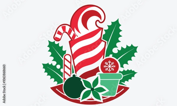 Fototapeta Christmas Day, Candy Cane Relief Cream vector white background illustration Generative Ai