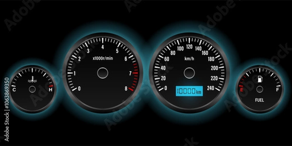 Fototapeta Car Dashboard. Car Panel Display. Car Speedometer Dashboard. Tachometer or Odometer Display. Vector Illustration.