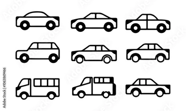 Obraz Line Art Car Set Black And White Design Template