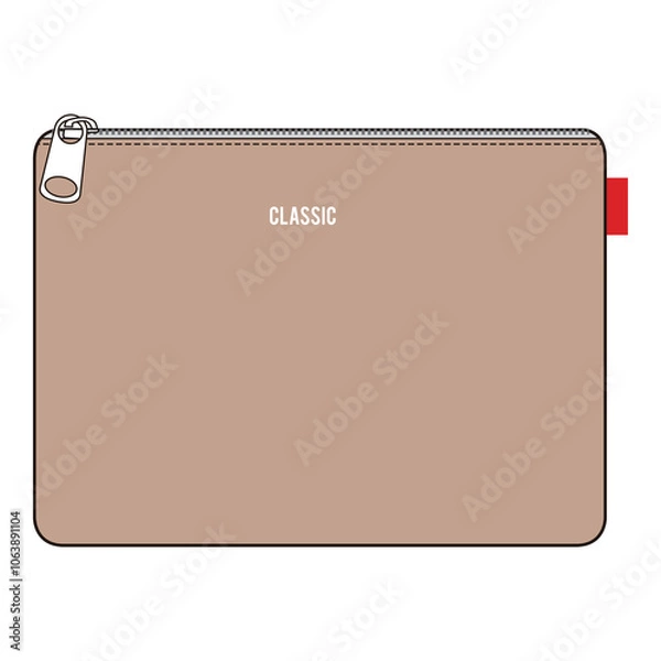 Obraz Beige zipper pouch with "Classic" text and red side tag.
