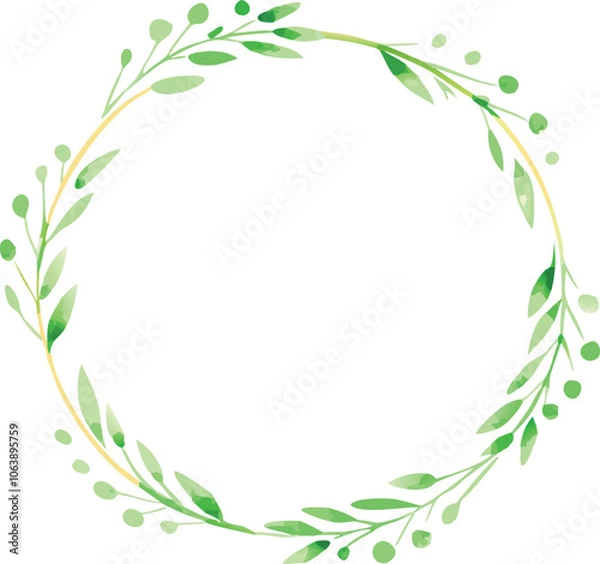 Fototapeta Watercolor Green Greenery Wreath Frame