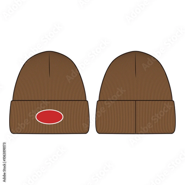 Obraz Brown Beanie with Logo Double View Technical Drawing Set

