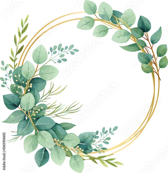 Fototapeta Golden Eucalyptus Wreath Floral Botanical Frame