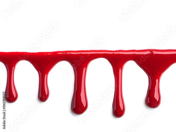 Obraz Red paint dripping isolated on white background	