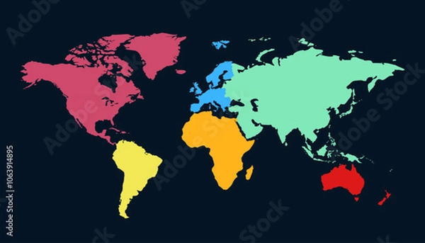 Fototapeta World map. Color modern vector map. Silhouette map.