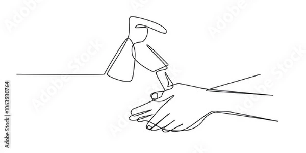 Fototapeta continuous line of washing hands.one line drawing of washing hands with water faucet.single line vector illustration of keeping clean by washing hands.isolated white background