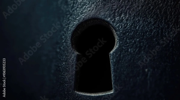 Fototapeta Minimalist keyhole on a black texture surface. Close-up.
