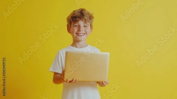 Fototapeta The Happy Boy with Laptop