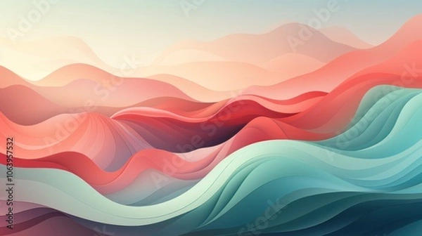 Fototapeta Abstract waves in soft colors create a serene landscape, evoking calm and tranquility.
