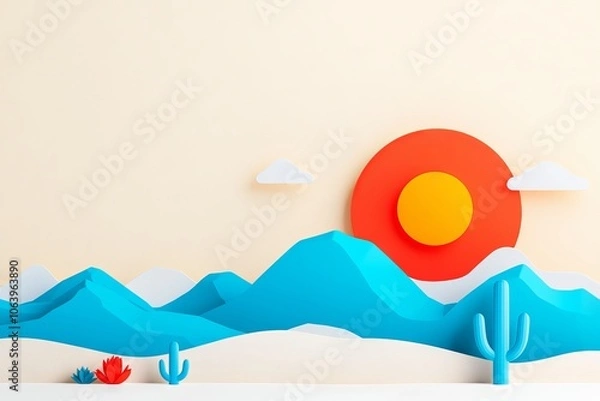 Obraz Sunset, Western desert 2d design for t-shirt. Retro t-shirt design with slogan and desert view illustration.