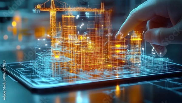 Fototapeta Architect using digital tablet for building information modeling