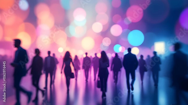 Fototapeta Blurred Crowd with Colorful Bokeh Background
