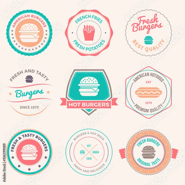 Fototapeta set of fast food restaurant labels, badges and design elements