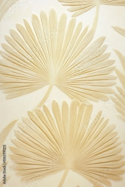 Fototapeta Minimalist Beige Palm Leaf Wallpaper with Large Fanshaped Leaves for Home Decor Generative AI