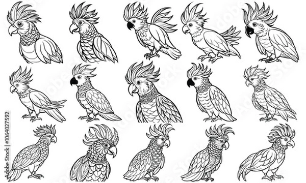 Fototapeta Intricate Cockatoo Coloring Page for Adults, Designed for Relaxation and Stress Relief, Perfect for Art Therapy Activities or Adult Coloring Books, High-Quality, Unique Line Art for Enjoyment.