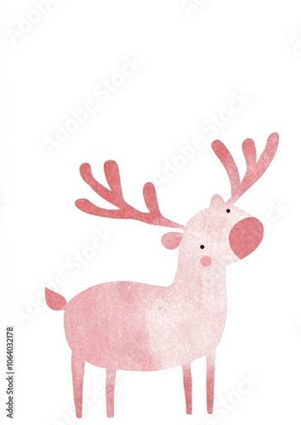 Obraz Watercolor Illustration of Christmas Reindeer in Muted Pink and Red for Children's Book Generative AI