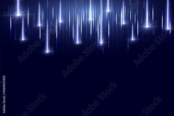 Obraz Meteor rain with falling glowing comets. Abstract light digital background. Blue neon light particles, technology, network. Vector