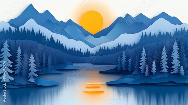 Fototapeta Serene Mountain and Lake Landscape in Summer, Ideal for Nature and Travel Themes Generative AI