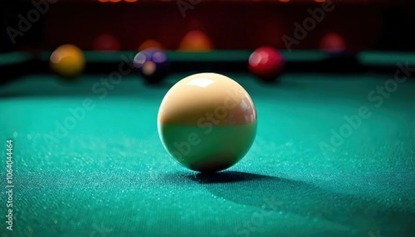 Obraz billiards pool table with cue ball and pool balls in background