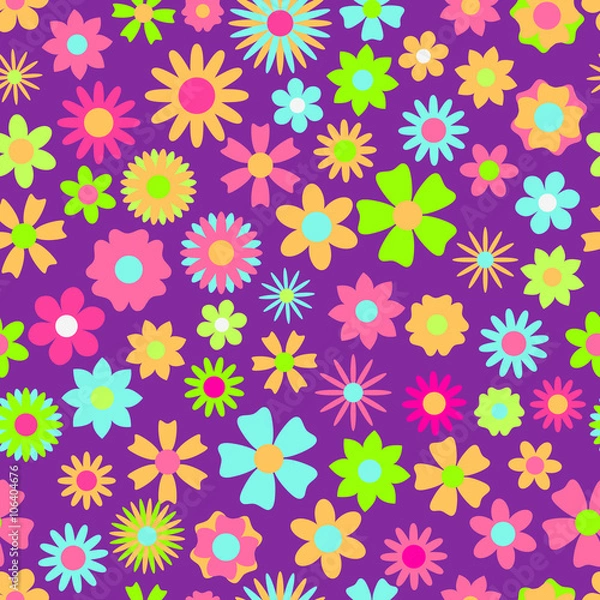 Fototapeta Seamless pattern of multicolored flowers
