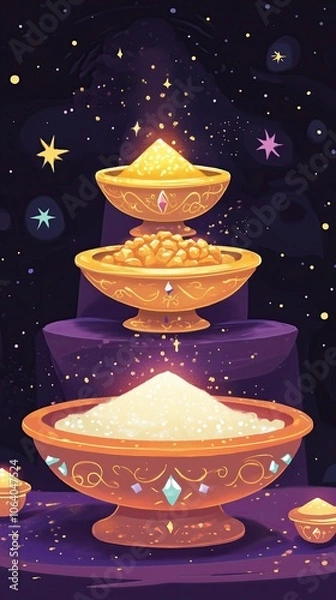 Fototapeta Epiphany Celebration Golden Bowls with Frankincense, Myrrh, and Gold