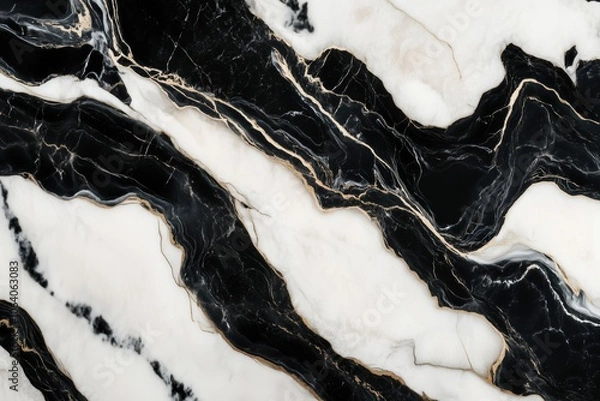 Fototapeta Elegant black and white marble texture with gold veins, creating a striking contrast. Luxurious, modern design perfect for sophisticated backgrounds and decor