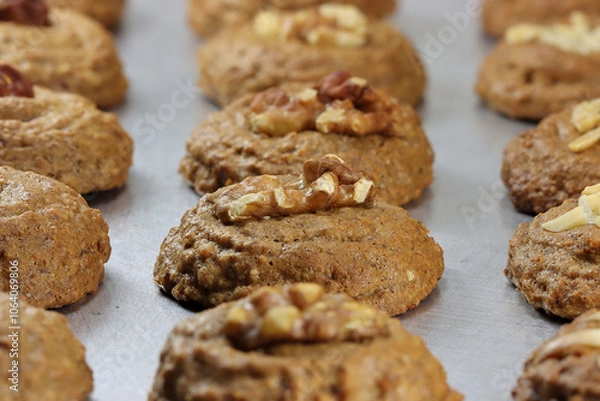 Fototapeta nut cookies on aluminum baking tray