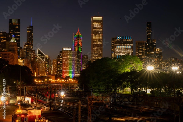 Obraz nightview of the chicago skyline at sunset