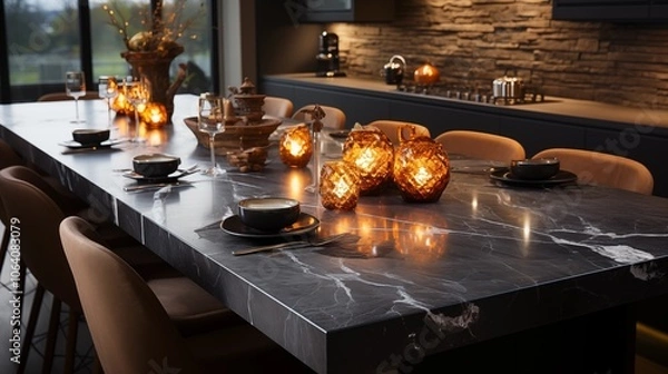 Fototapeta Luxurious marble granite kitchen island, combining durability with a timeless and polished look for any upscale kitchen.